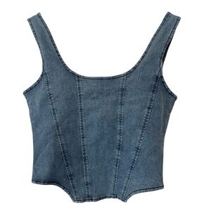 Women’s Denim Corset Top Bustier Size M Western Sexy Zip Back Boho Cottagecore